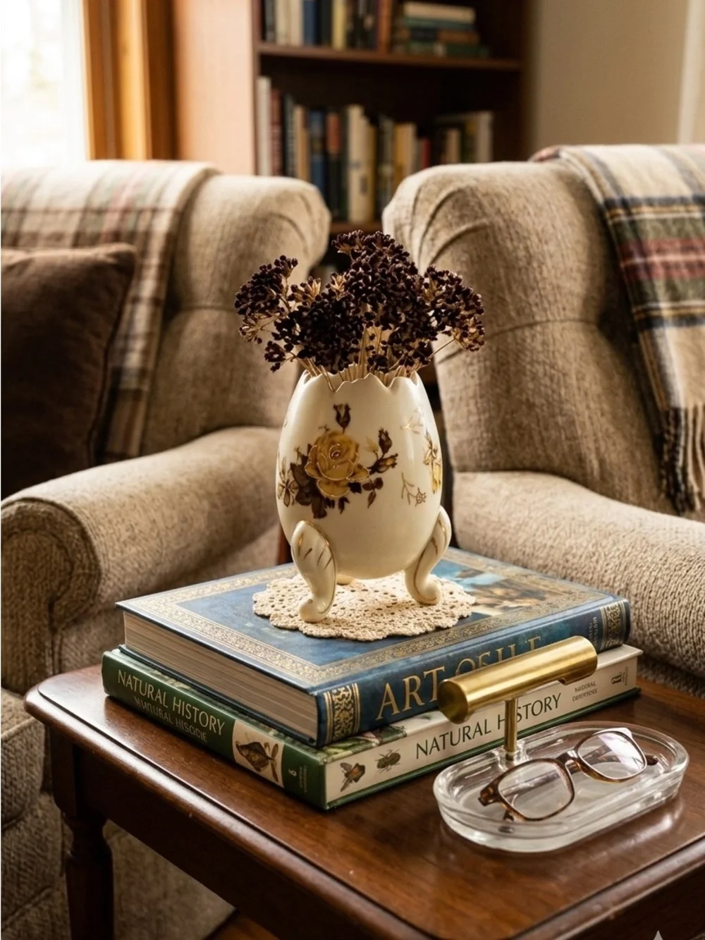 Vintage Napcoware‎ Porcelain Vase with Gold Rose Motif, cracked egg shape